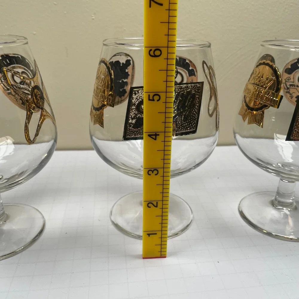 VTG Pabst Blue Ribbon PBR‎ Beer Glass Set 4 Gold MCM Brewery Promo Barware